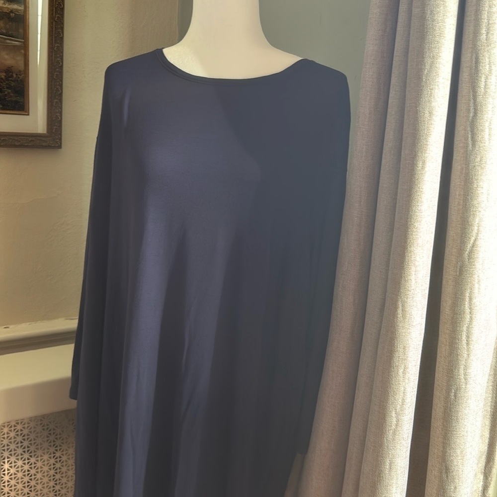 Eileen Fisher Woman sz 2X Jewel Neck jersey dress blue comfy stretch casual soft - Picture 14 of 14
